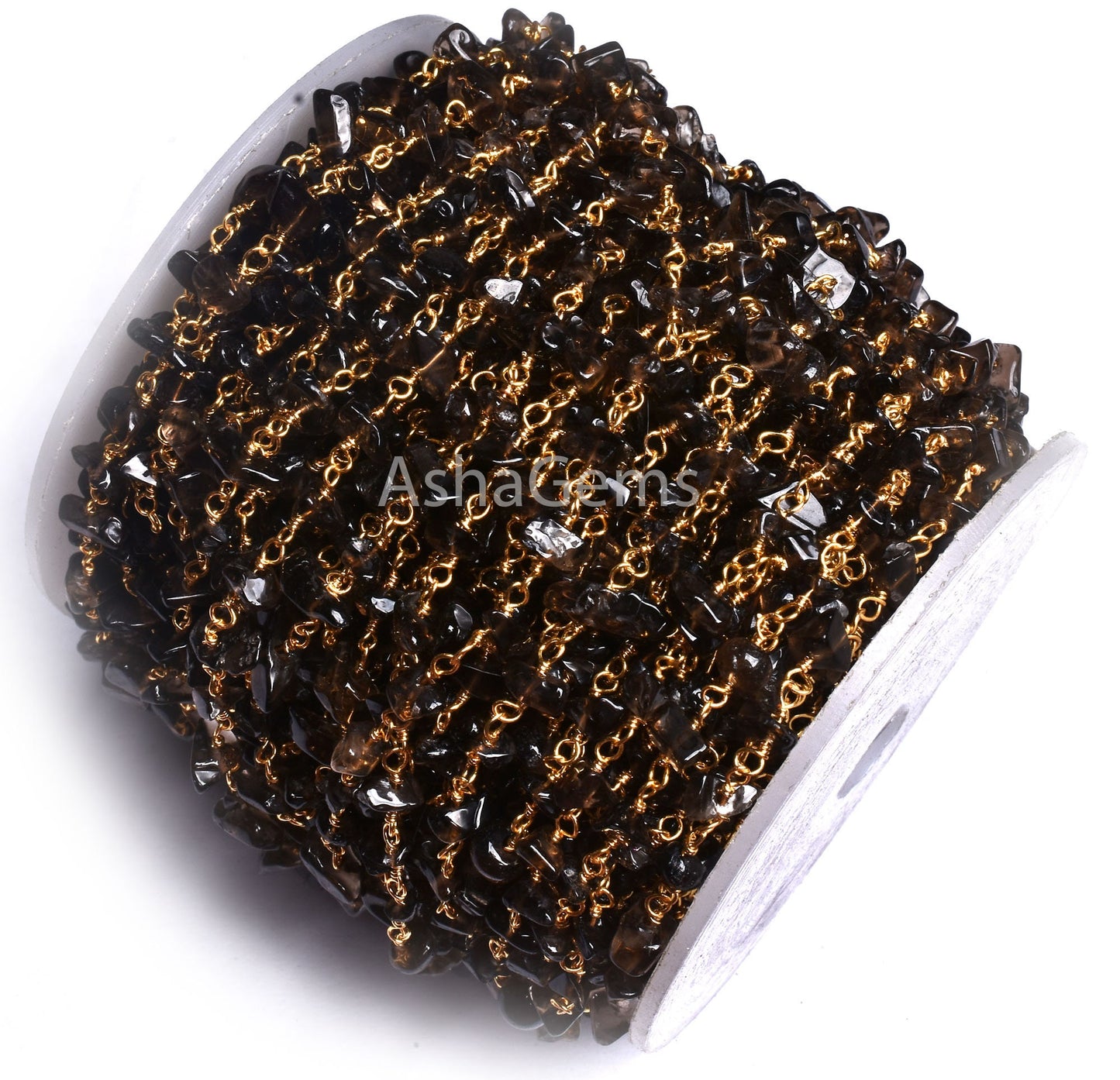 1,10,25 Foot Natural Smoky Quartz Uncut Chips Rosary Beads Chain, Gold Plated Wire Wrap Bulk Roll Jewelry Making raw Gemstone Nugget Chains