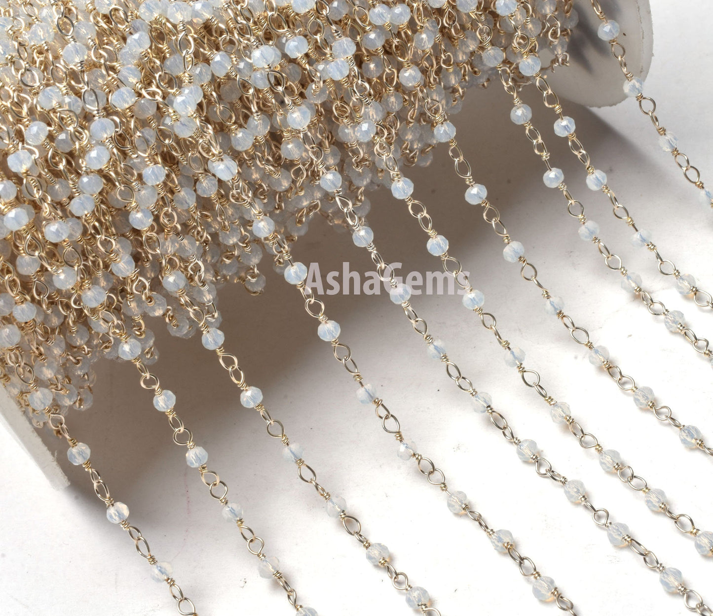 Roll Bulk Rainbow Moonstone Hydro Rondelle Faceted Rosary Chain, Beautiful Silver Plated Wire, Jewelry Making Finding, Roll Bulk Chain