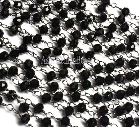 3,5,10,25,50 Feet, Gunmetal Black Spinel Hydro Faceted Rondelle Beaded Rosary Chain Jewelry Making Finding Wire Wrapped Chain,4mm,Chain Sale