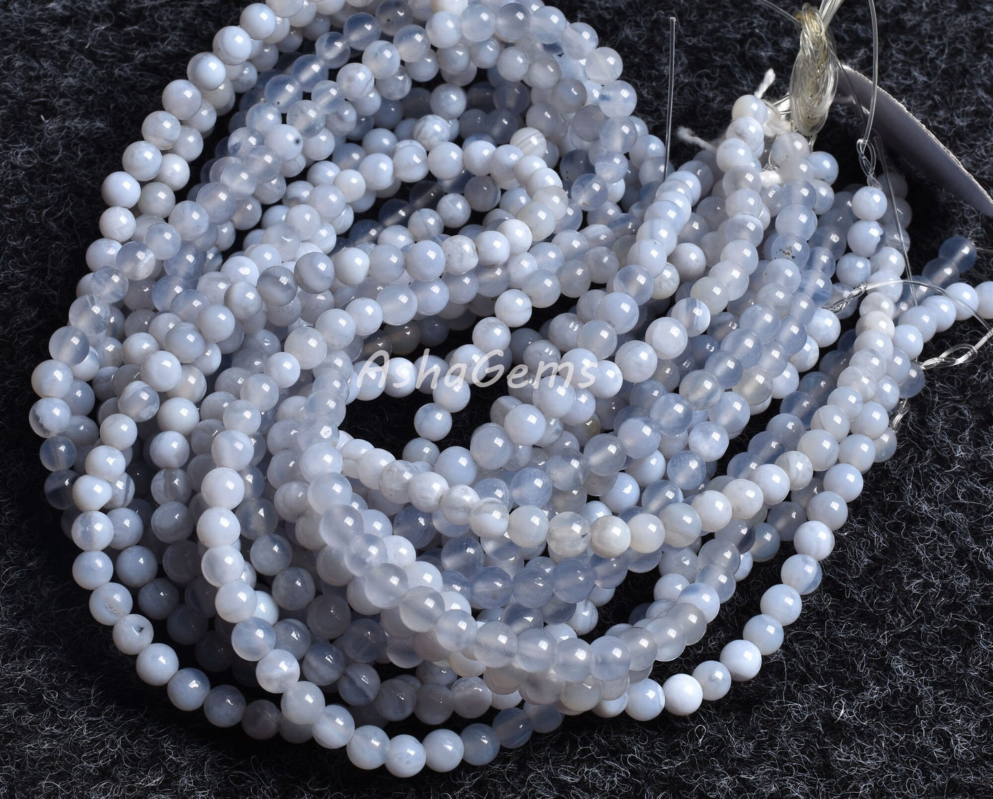 Natural Blue Lace Agate Smooth Round Shape Beads,15" Strand,4.5 mm, Genuine Blue Lace Agate Round Bead Loose Beads, Jewelry Making Bead SALE