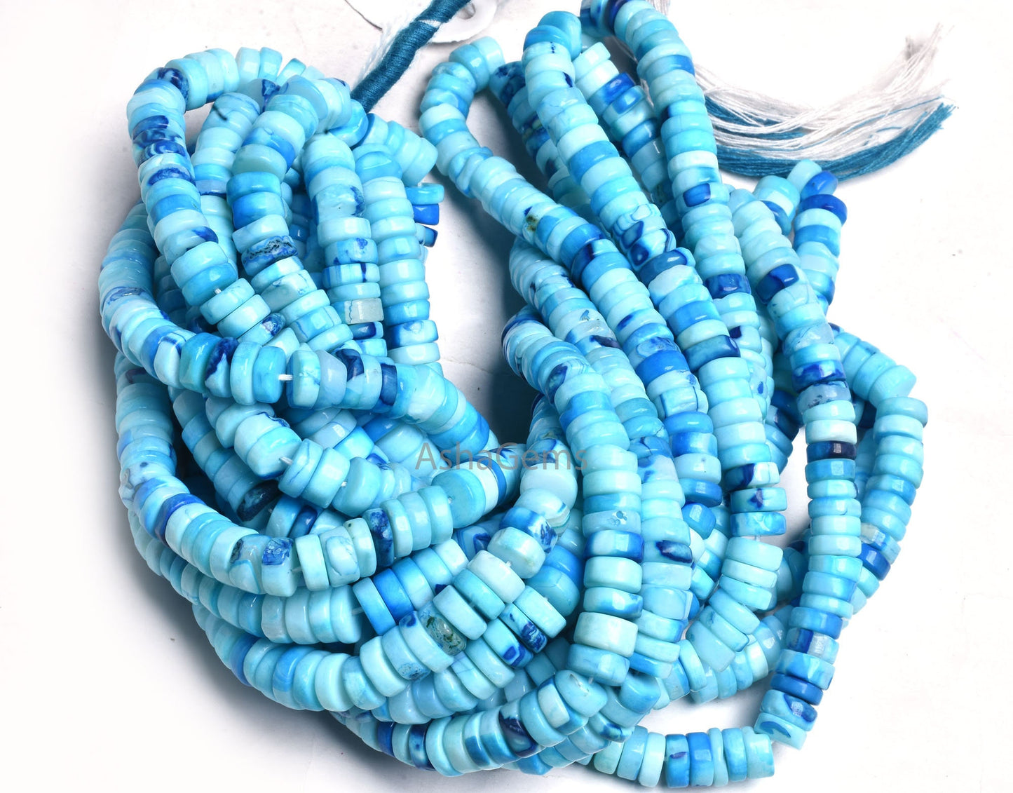 Shaded Blue Opal Smooth Tyre Shape Gemstone beads,7 mm Blue Opal Plain Handmade Heishi tyre beads,8/16" Strand Blue Opal Beads For necklace
