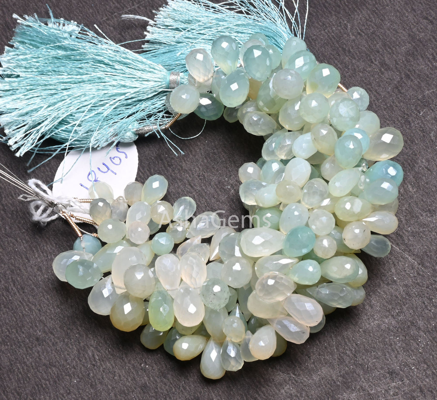 Fine Shaded Aqua Sea Green Chalcedony Silver Coated Drops Faceted Beads, Chalcedony Bead, Chalcedony Teardrop Briolette Jewelry Making Craft