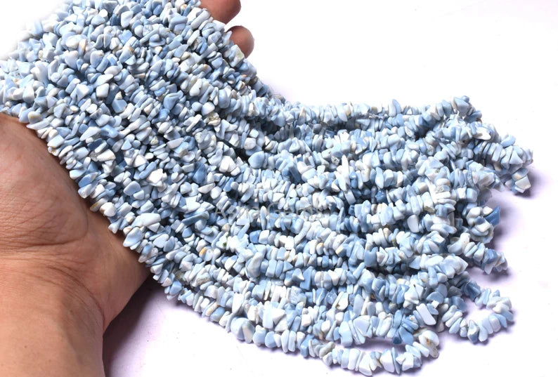 34" Blue Opal Uncut Chip beads Strand, Blue Oregon Opal polish Raw Rough Gemstone Bead, Loose Bead String For Jewelry Making Crafts (AG 10335)