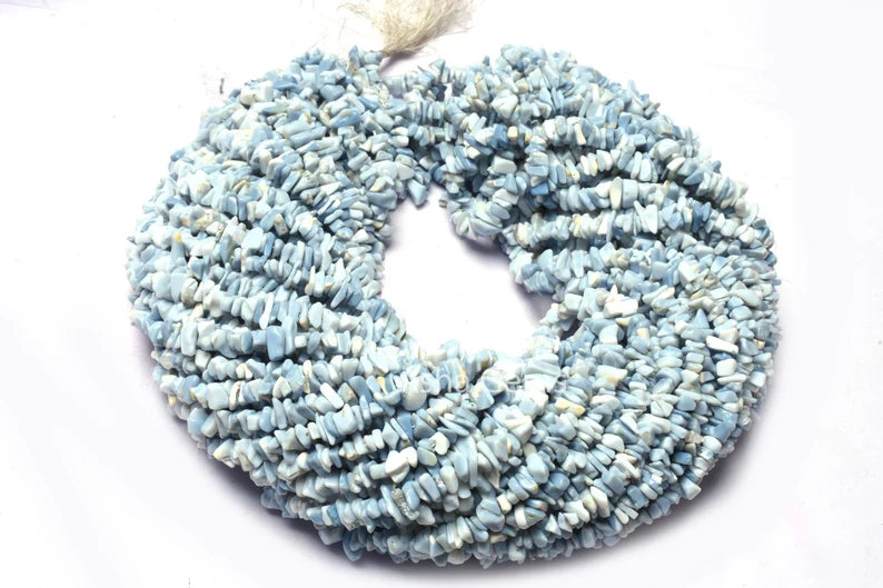 34" Blue Opal Uncut Chip beads Strand, Blue Oregon Opal polish Raw Rough Gemstone Bead, Loose Bead String For Jewelry Making Crafts (AG 10335)