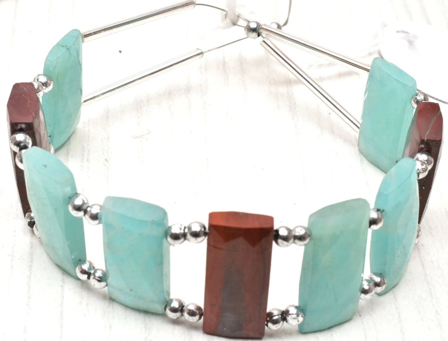 AAA Blue Amazonite, Red Jasper fancy Rectangle Beads, Natural Peru Amazonite,Jasper Chicklet Multi Color Gemstone Bead Bracelet Jewelry SALE(AG 18566)