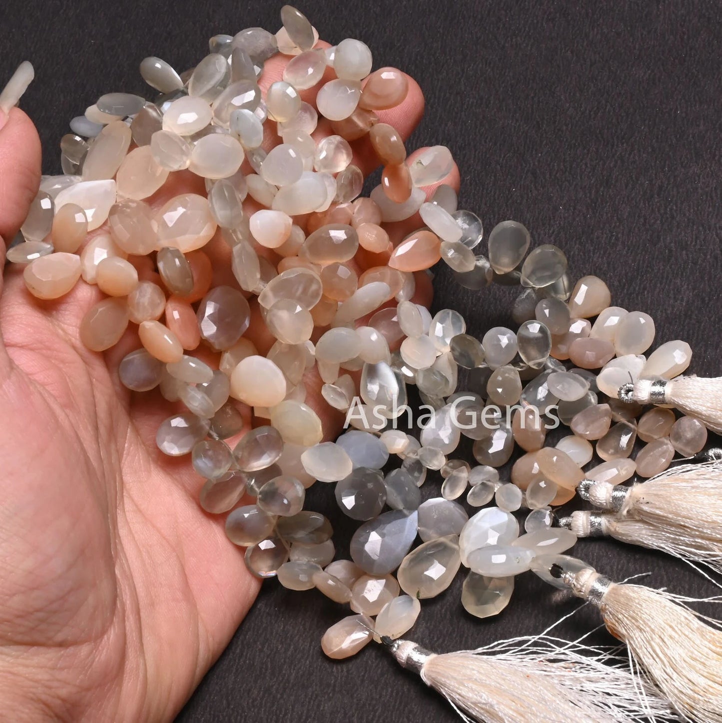 Fine Quality Multi Moonstone Faceted Pears Shape Beads,7.5" Shaded Moonstone Teardrop Briolette Side Drill Moonstone Bead Jewelry Craft SALE (AG 18525 )