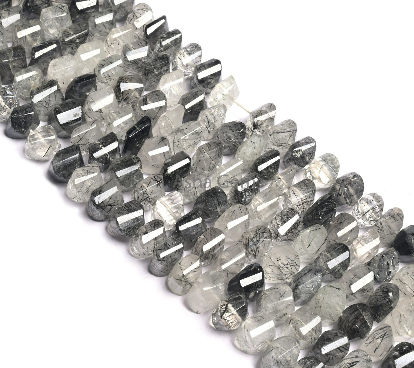 Natural Black Rutile fancy Shape Twisted Beads,8-9 mm Fine Rutilated Quartz Faceted Center Drill Fancy Gemstone Beads Jewelry Making Crafts(AG 18558)
