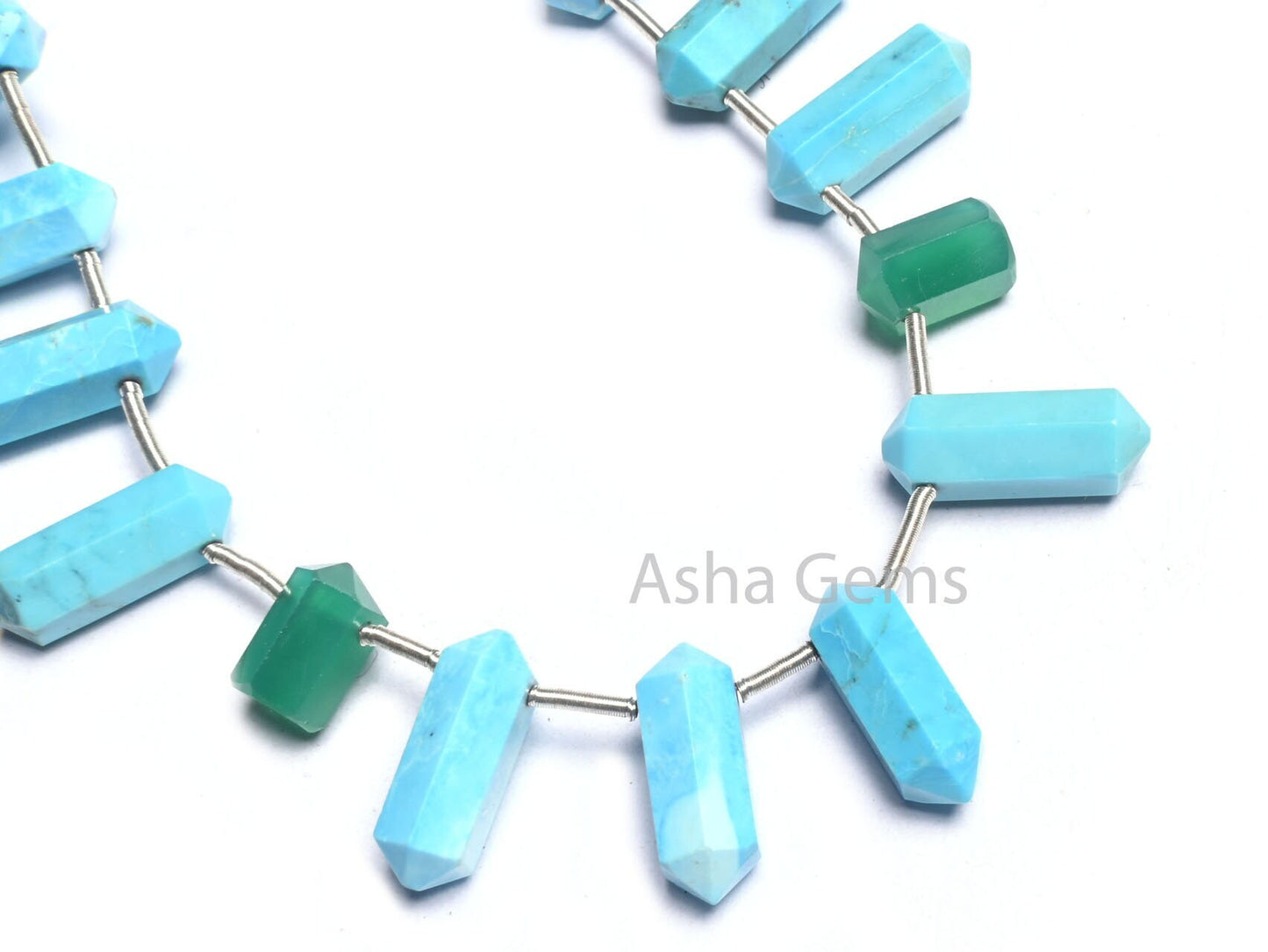 (Blue Turquoise Howlite+ Green Onyx Fancy Bullet Shape Gemstone Beads, Turquoise,Onyx Fancy Side Drill Pencil Tube Beads Jewelry Making Craft(AG 18562)
