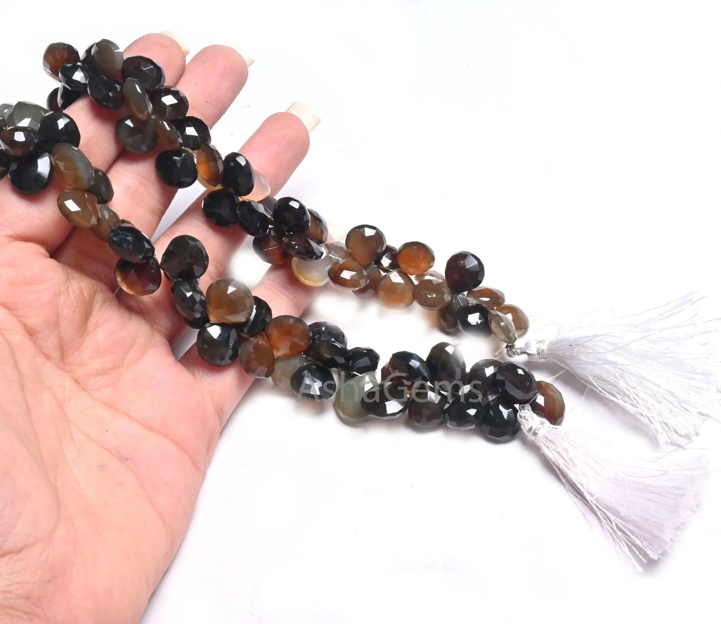 Fine Quality Chalcedony faceted Heart Shape Beads,8" Shaded Black Grey Chalcedony Heart Briolette Gemstone Beads Jewelry Making Crafts SALE (AG 18644 )