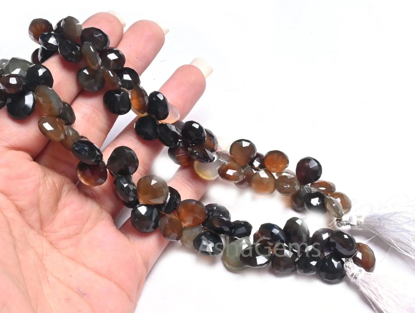 Fine Quality Chalcedony faceted Heart Shape Beads,8" Shaded Black Grey Chalcedony Heart Briolette Gemstone Beads Jewelry Making Crafts SALE (AG 18644 )