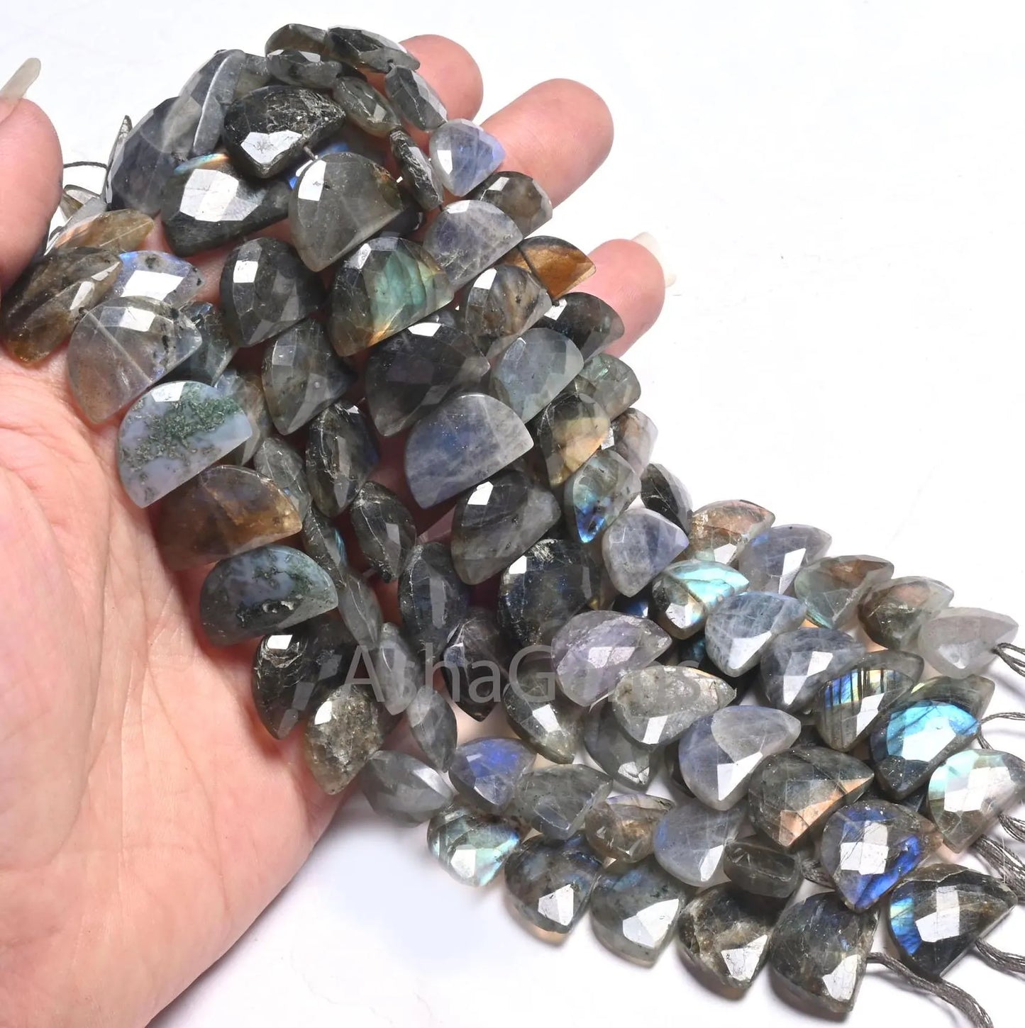 Natural Flash Labradorite Fancy D Shape Faceted Gemstone Beads,8" Strand Black rainbow half Moon Briolette T Drill labradorite Beads Jewelry(AG 18685)