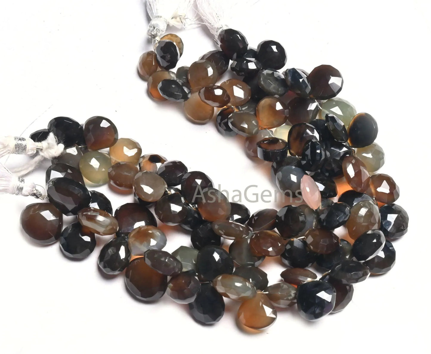 Fine Quality Chalcedony faceted Heart Shape Beads,8" Shaded Black Grey Chalcedony Heart Briolette Gemstone Beads Jewelry Making Crafts SALE (AG 18644 )