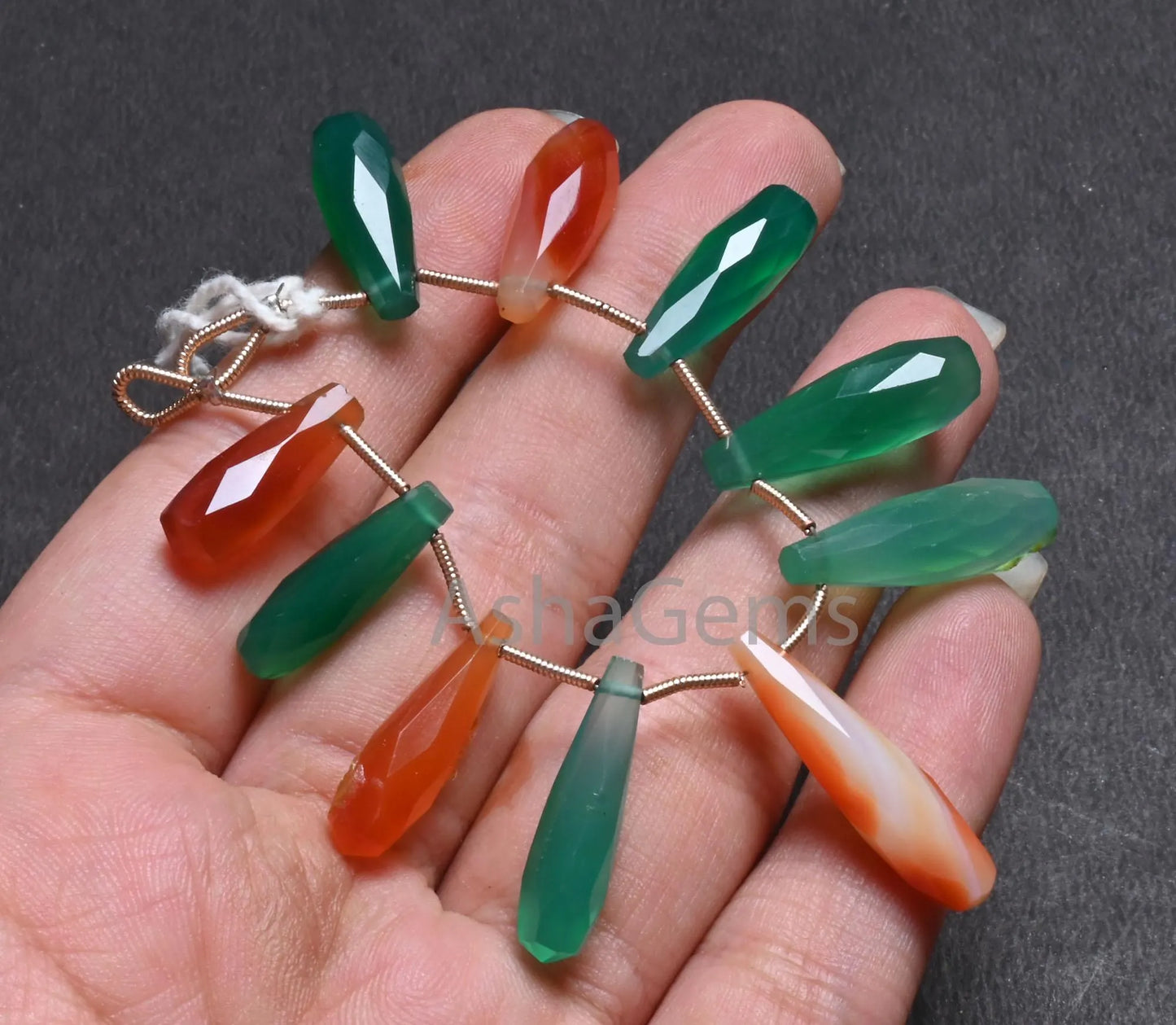 Beautiful Green, Red Onyx Fancy Long Pencil Drop Gemstone Beads, Fine Multi Onyx hand cut Faceted Long Teardrop Briolette Beads Jewelry SALE(AG 18668)