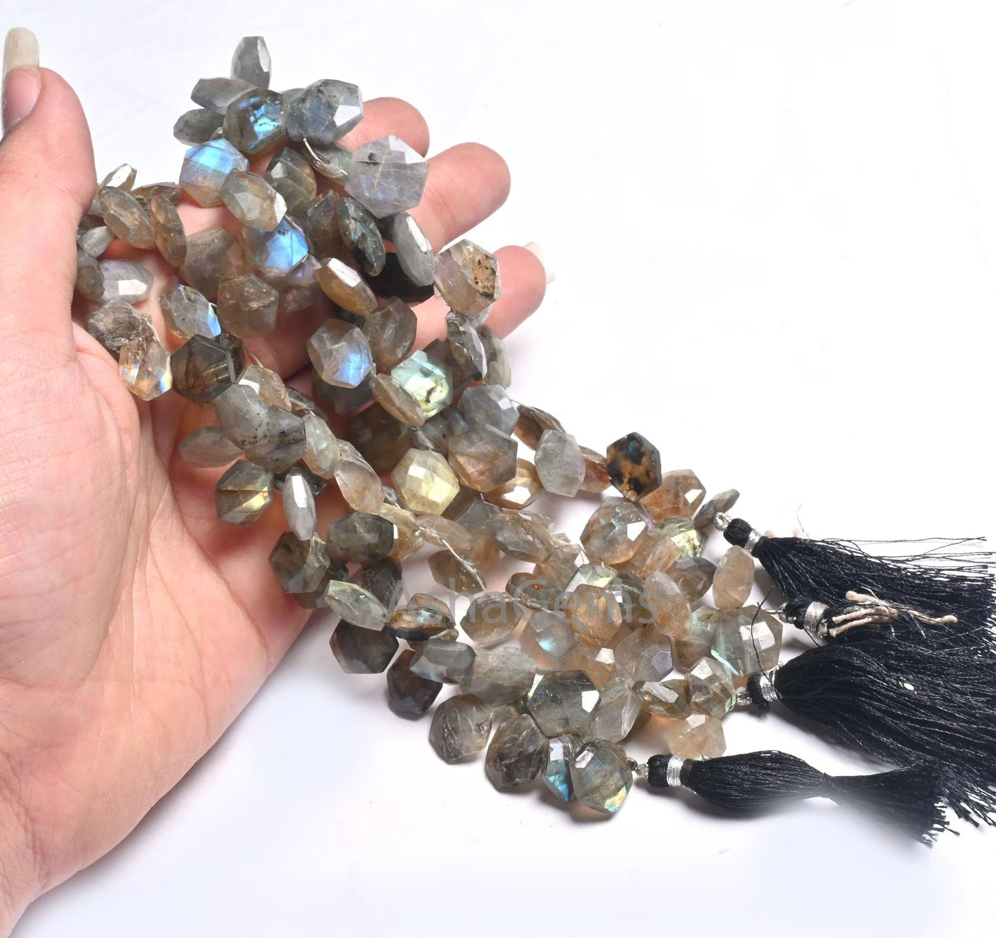 Natural Flash Labradorite Fancy Hexagon Shape Gemstone Beads,8" Multi Fire labradorite Faceted Checker cut Briolette Bead Jewelry Craft SALE (AG 18680)