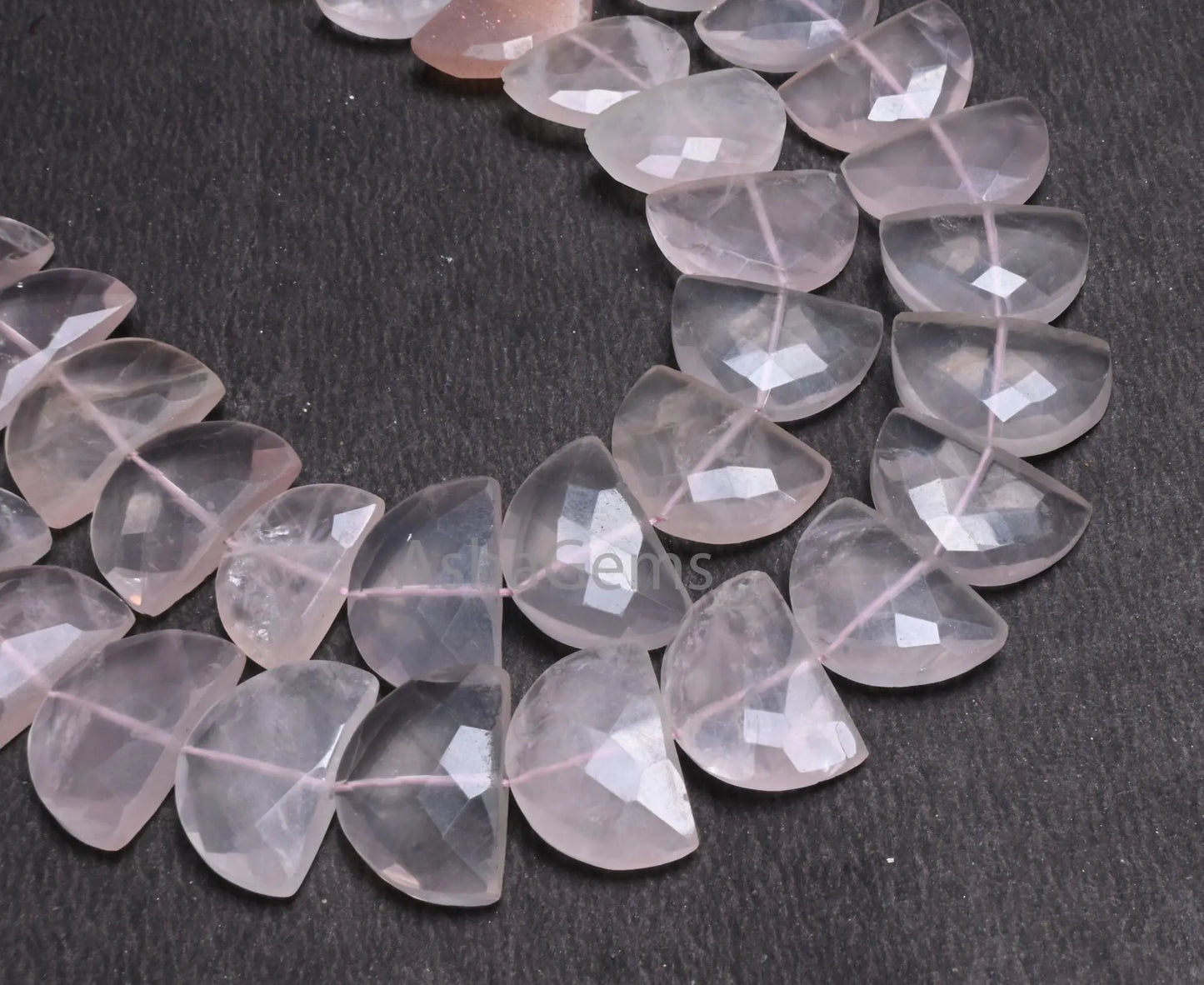 Natural Pink Rose Quartz Fancy D Shape faceted Beads,9" Strand Rose Quartz Fancy Briolette Checker Cut Gemstone Half Moon Bead Jewelry Craft (AG 18684 )