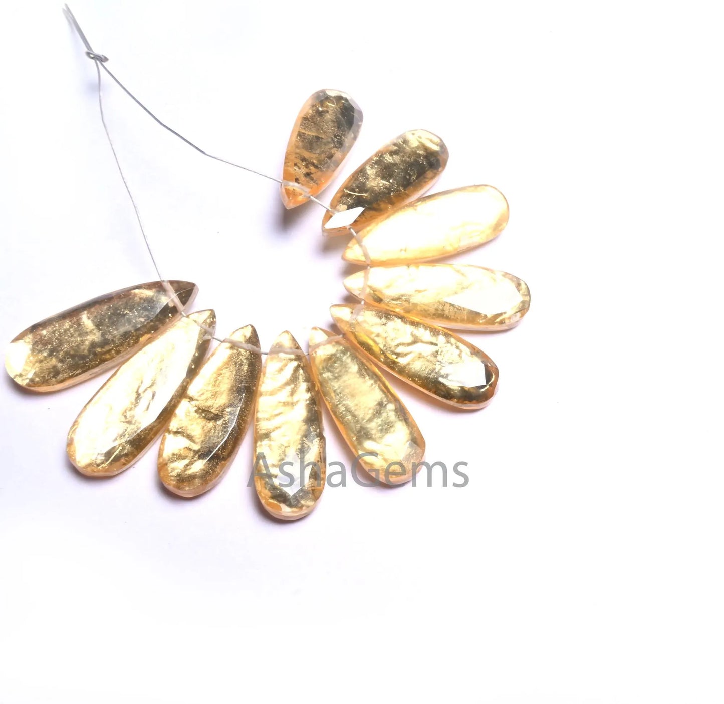 Beautiful Natural Crystal Gold Foil Smooth Long Pears Shape Beads,8-24mm Quartz Gold Foil handmade Long Teardrop Gemstone Bead Jewelry Craft(AG 18701 )