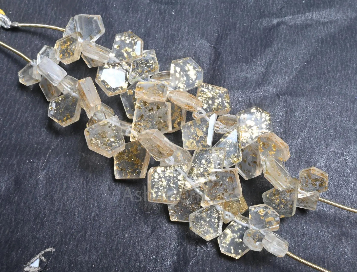 Beautiful Crystal Gold Foil Doublet Fancy Flat Gemstone Beads, Fine Quartz Doublet Fancy Shape Handmade Side Drill Bead Jewelry making Craft(AG 18704)