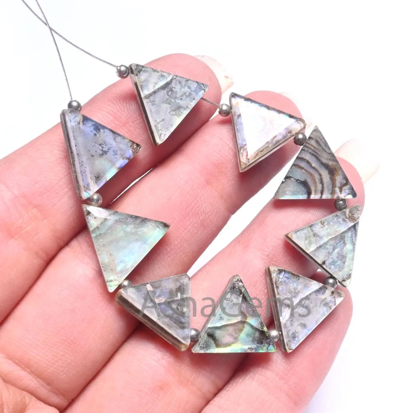 Fine Quality Abalone Shell Pearl quartz Doublet Triangle Shape Beads,12.5-14 mm Doublet Crystal fancy Trillion Gemstone Beads Jewelry Crafts (18710)