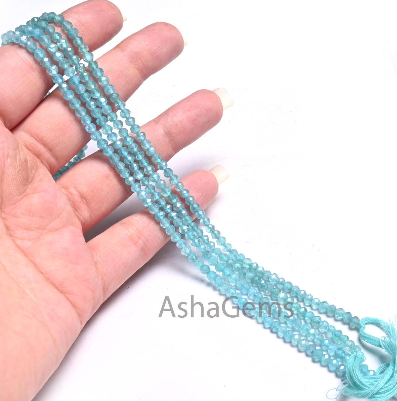 13" Fine Quality Sky Apatite Machine Cut Beads,3.6 mm Natural Blue Apatite Micro Cut Faceted Rondelle Gemstone Apatite Bead Jewelry Necklace