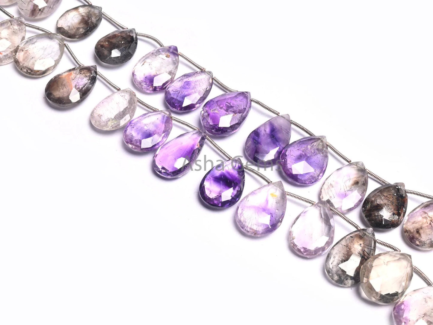 Beautiful Rare Amethyst Rutile Faceted Pears Gemstone Loose Beads,8" Shaded Moss Amethyst Rutile Teardrop Briolette Beads Jewelry Craft SALE (AG 18519)