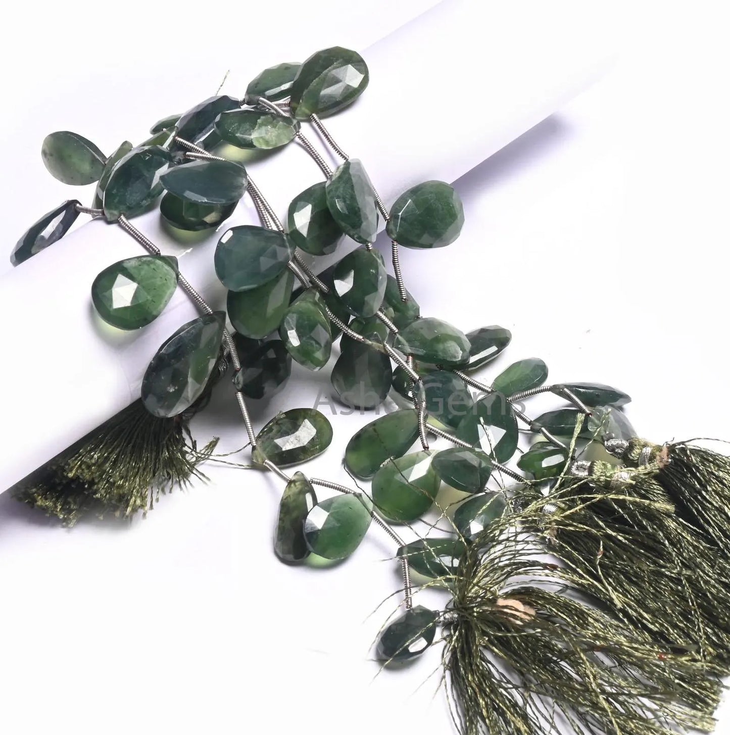Beautiful Green Serpentine faceted Pear Shape Gemstone Beads,8" Natural Serpentine Teardrop Briolette Serpentine Beads Jewelry making Crafts(AG 18522)