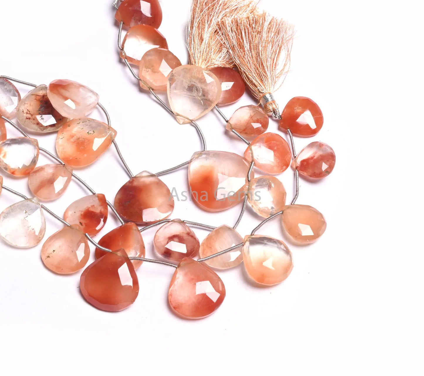 Beautiful Lepidocrocite Faceted Heart Briolette Beads, 8" Natural Shaded Lepidocrocite Big Size Heart Side Drill Gemstone Beads Jewelry SALE(AG 18568)