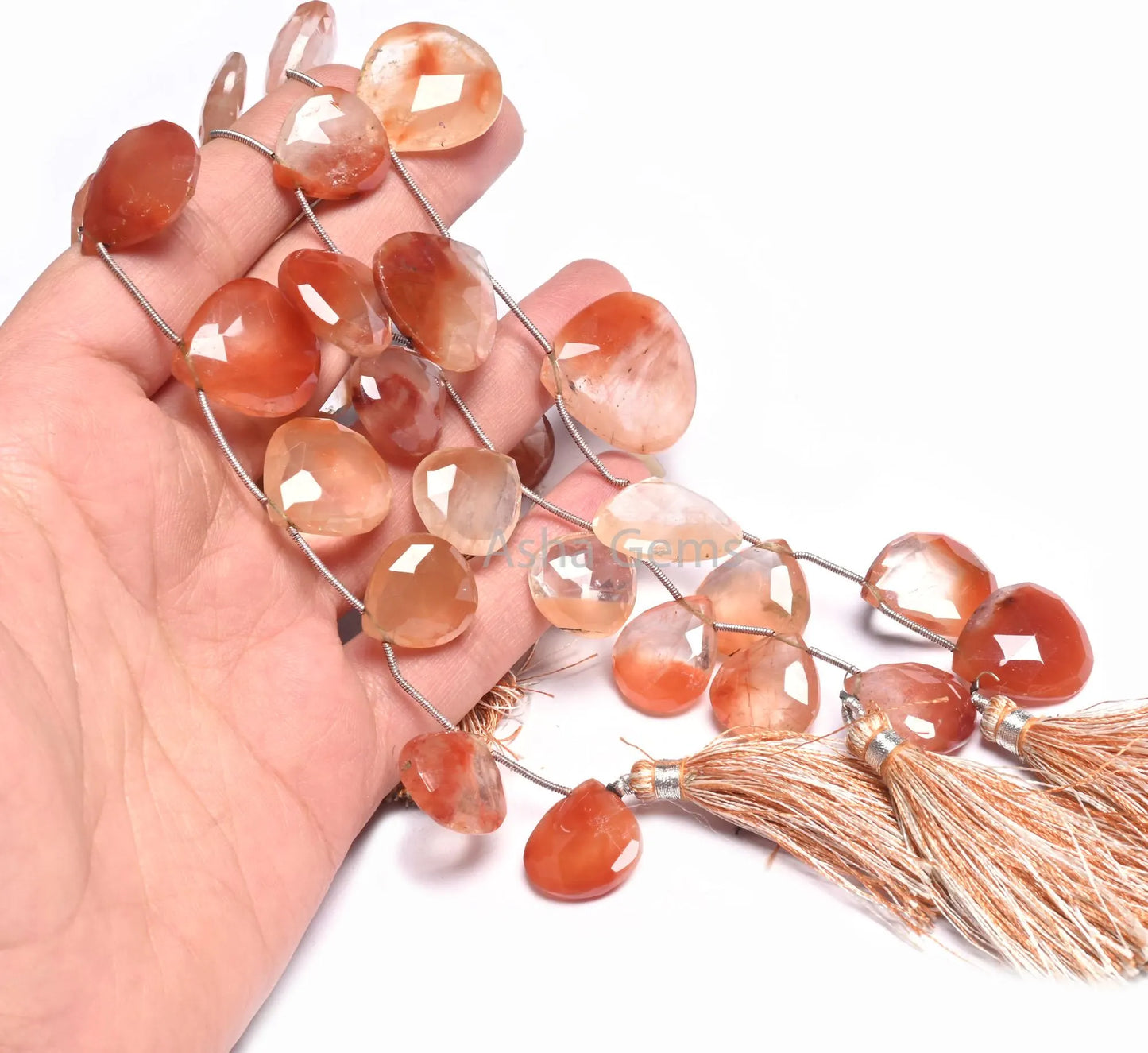 Beautiful Lepidocrocite Faceted Heart Briolette Beads, 8" Natural Shaded Lepidocrocite Big Size Heart Side Drill Gemstone Beads Jewelry SALE(AG 18568)