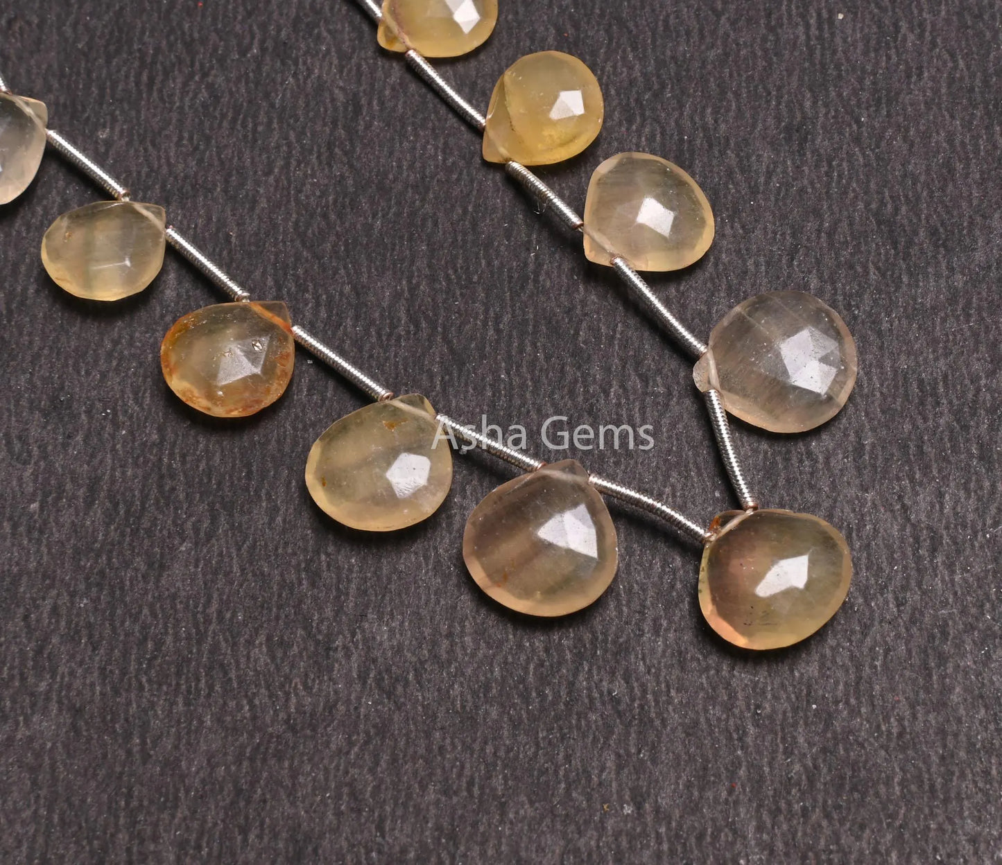 8" Fine Yellow Fluorite faceted Heart Shape Gemstone Beads,10-12.5 mm Shaded natural Fluorite Heart Briolette Side Drill Beads Jewelry Craft (AG 18576)