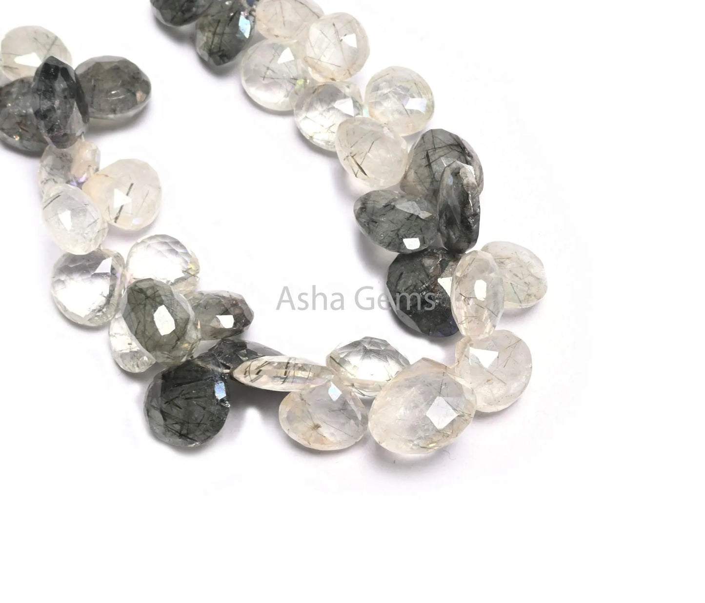 Beautiful Rutile Quartz Coated Heart Shape faceted Beads,9-11 mm Fine Multi Rutile Silver Coating Heart Briolette Gemstone Bead Jewelry SALE(AG 18583)