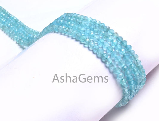 13" Fine Quality Sky Apatite Machine Cut Beads,3.6 mm Natural Blue Apatite Micro Cut Faceted Rondelle Gemstone Apatite Bead Jewelry Necklace