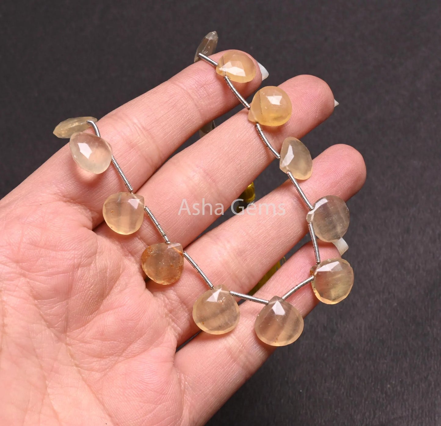 8" Fine Yellow Fluorite faceted Heart Shape Gemstone Beads,10-12.5 mm Shaded natural Fluorite Heart Briolette Side Drill Beads Jewelry Craft (AG 18576)