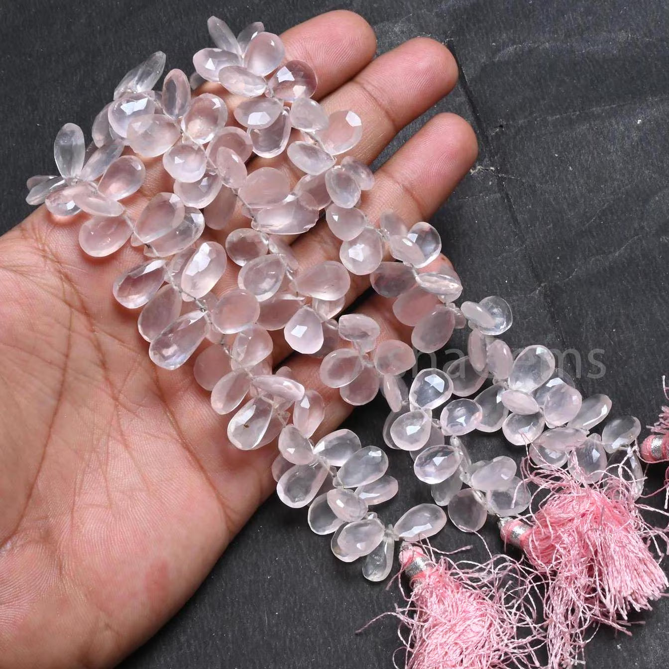 Fine Rose Quartz Pears Shape Faceted Gemstone Side Drill Beads,8" Natural Pink Rose Quartz Teardrop Briolette Rose Quartz Beads Jewelry SALE (AG 18858)