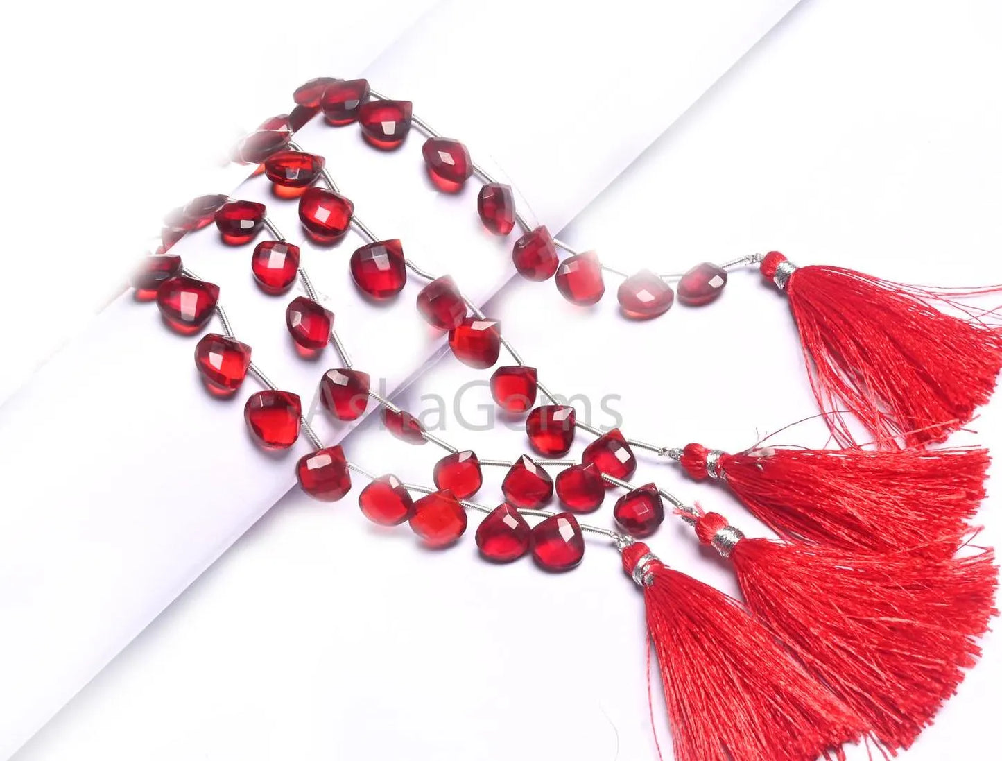 Beautiful Cherry Red Quartz Hydro Faceted Heart Shape Beads, AAA Red Ruby Color Hydro Checker Cut Heart Briolette Beads Jewelry making Craft (AG 18853)