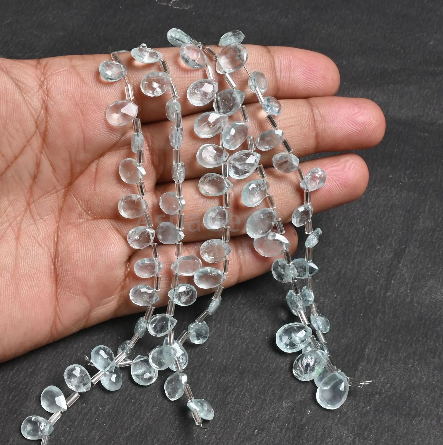 Natural Aquamarine Faceted Pears Shape Gemstone Loose beads,8" Fine Aqua Blue Aquamarine Side Drill Teardrop Briolette Beads Jewelry Crafts(AG 18842)