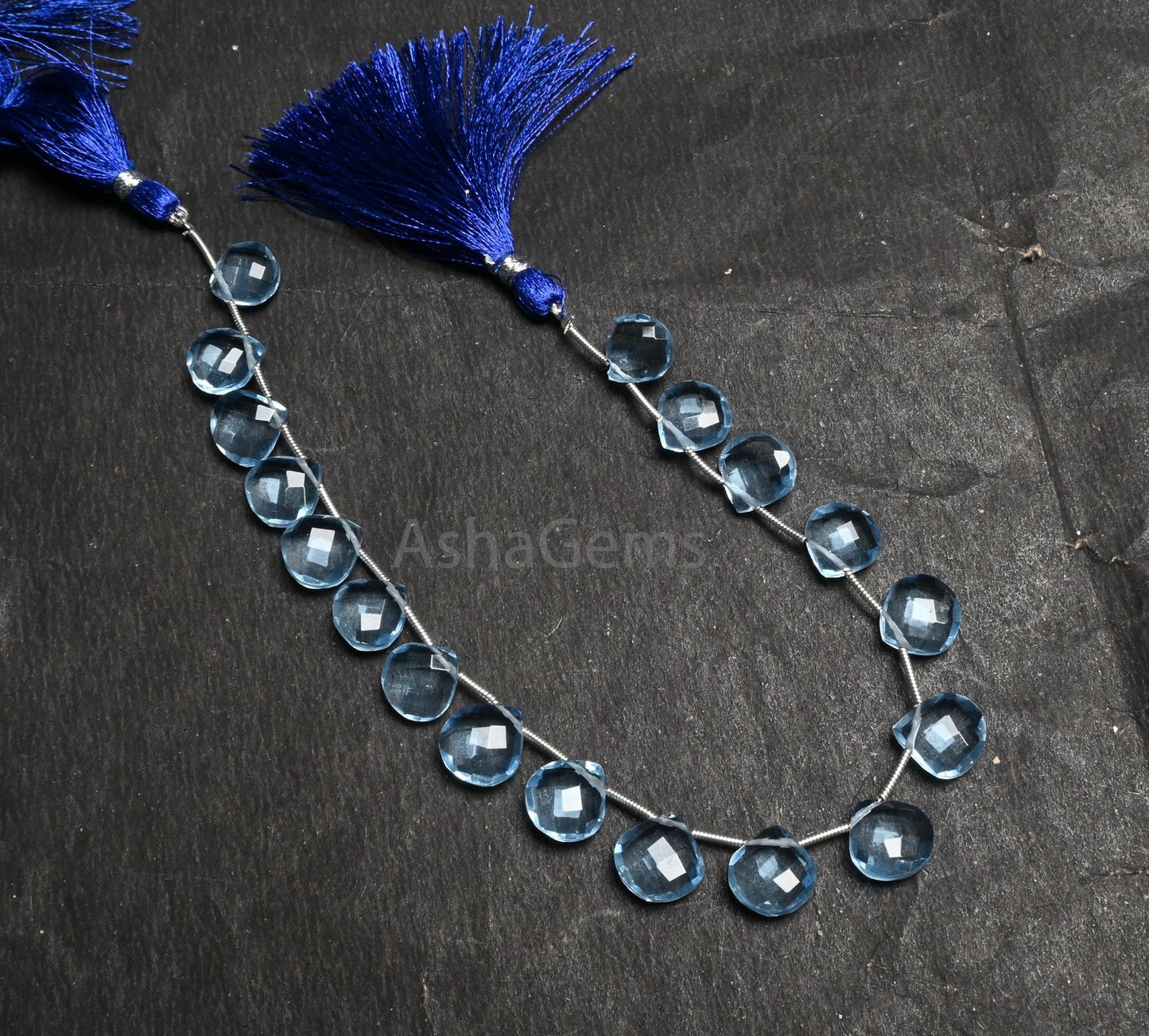 Beautiful Blue Hydro Quartz Heart Shape Faceted Beads, AAA Quality Light Blue Tanzanite Color Hydro Heart Checker Cut Briolette bead Jewelry (AG 18831)