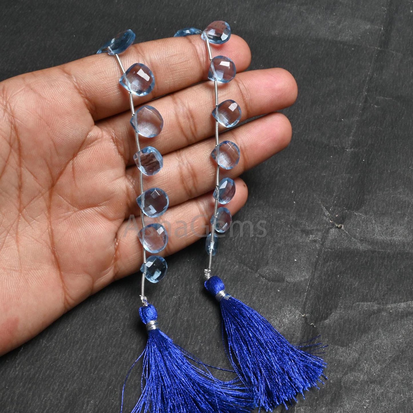 Beautiful Blue Hydro Quartz Heart Shape Faceted Beads, AAA Quality Light Blue Tanzanite Color Hydro Heart Checker Cut Briolette bead Jewelry (AG 18831)