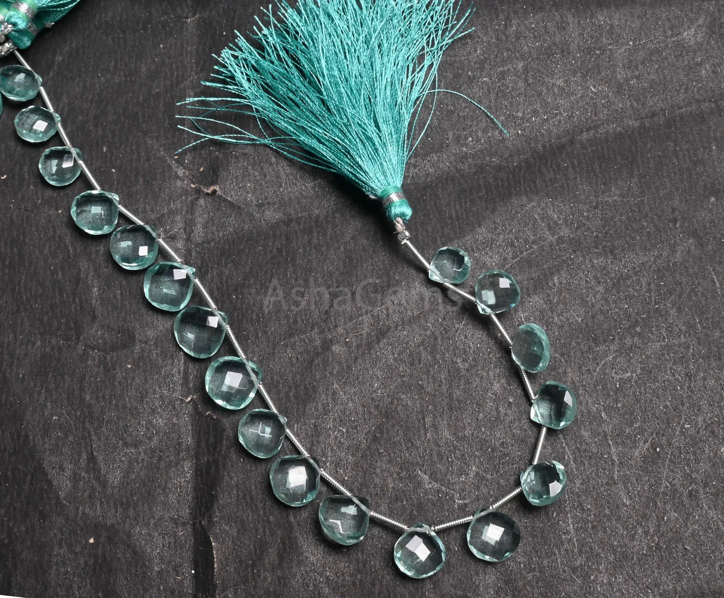 Beautiful Aquamarine Color Hydro faceted Heart Shape Beads,8.5" Aqua Blue Hydro fancy Heart Briolette Checker Cut Beads Jewelry Making Craft (AG 18830)