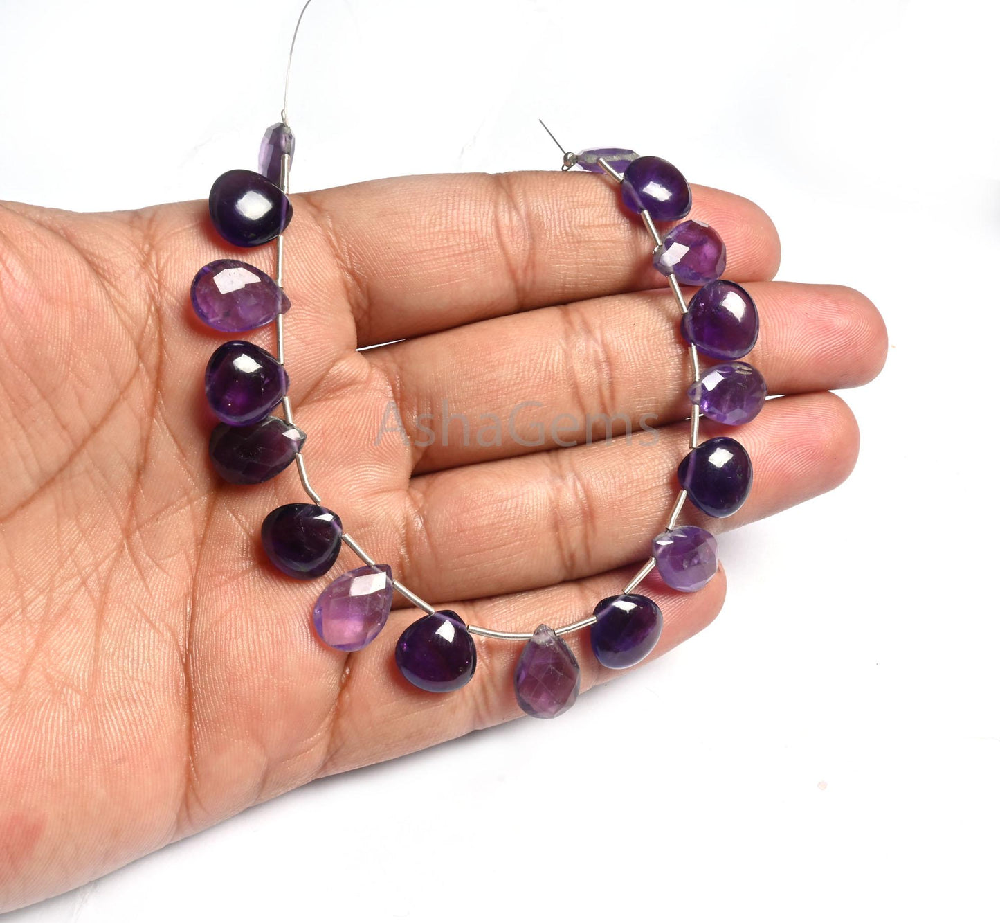 Beautiful Amethyst Faceted Pear+ Smooth Heart Shape Gemstone Beads,7" Fine Natural Shaded Purple Amethyst Briolette Amethyst Beads Jewelry(AG 18805)