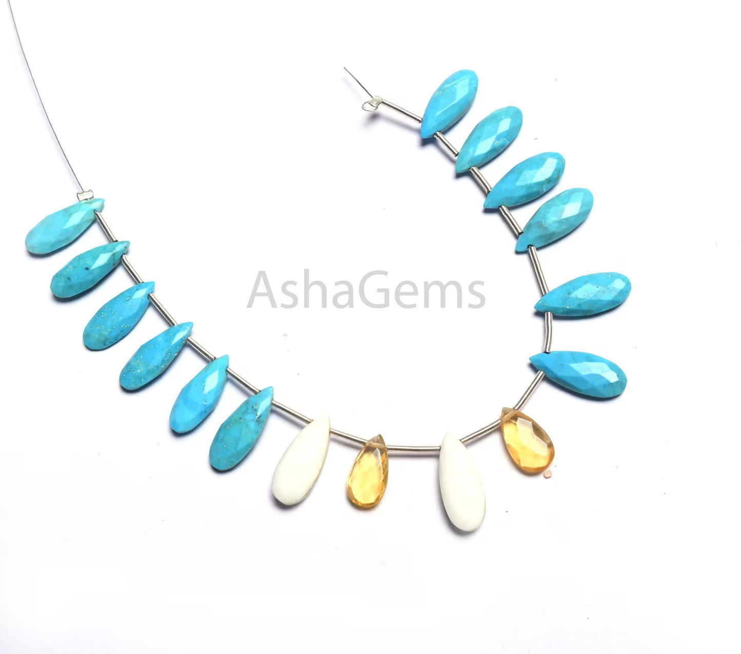 Beautiful Multi Howlite + Yellow Quartz Faceted Pears Beads, Shaded White, Blue Turquoise mix Color Stone Teardrop Briolette Beads Jewelry(AG 18797)