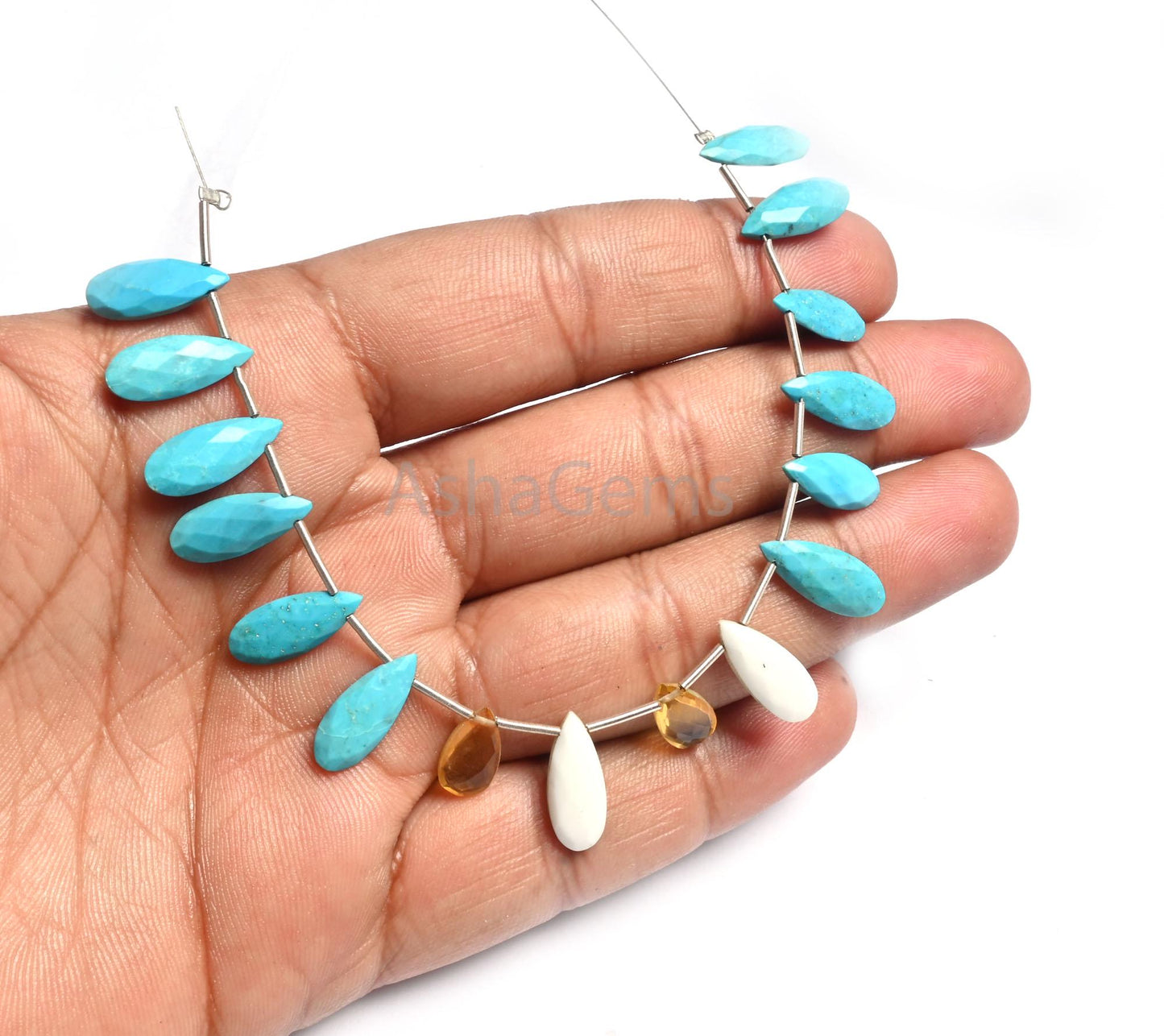 Beautiful Multi Howlite + Yellow Quartz Faceted Pears Beads, Shaded White, Blue Turquoise mix Color Stone Teardrop Briolette Beads Jewelry(AG 18797)