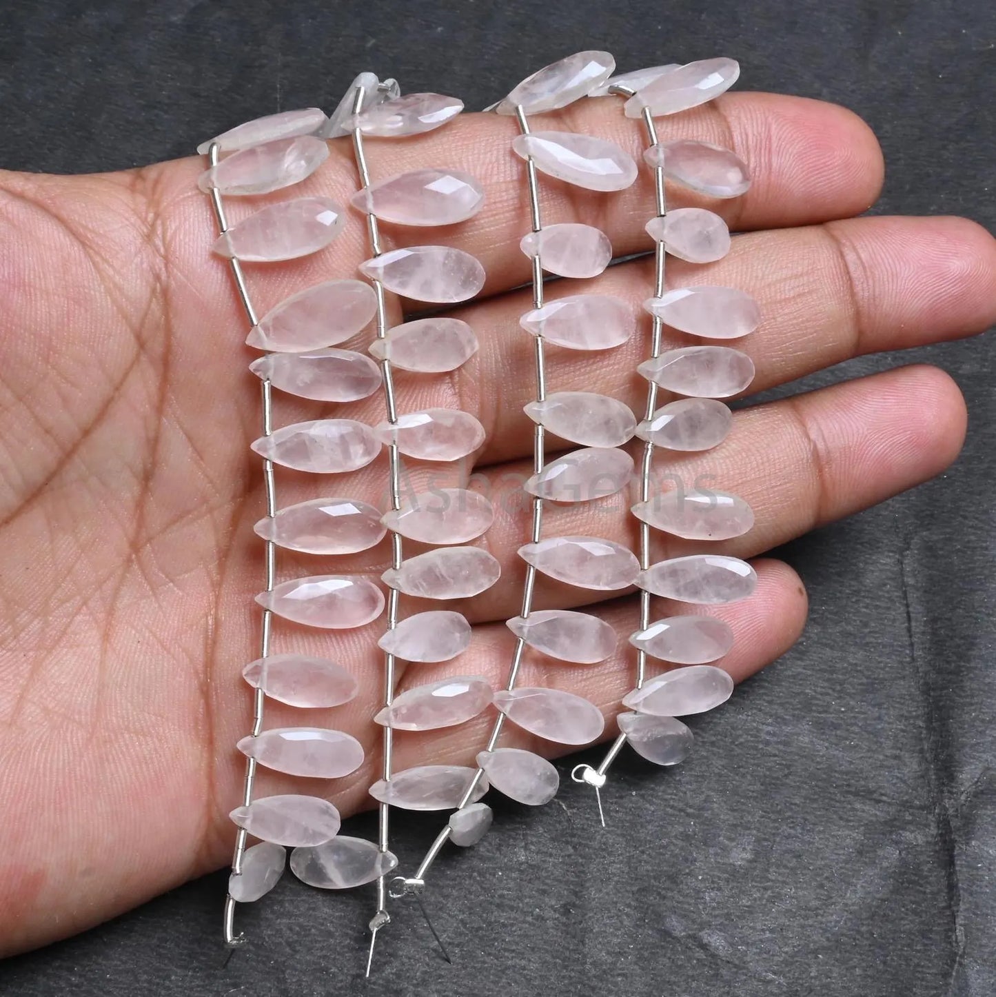 6-15 mm Natural Pink Rose Quartz Fancy Long Pear Faceted Briolette Beads, Rose Pink Quartz Teardrop side Drill Gemstone Beads Jewelry Crafts (AG 18776)