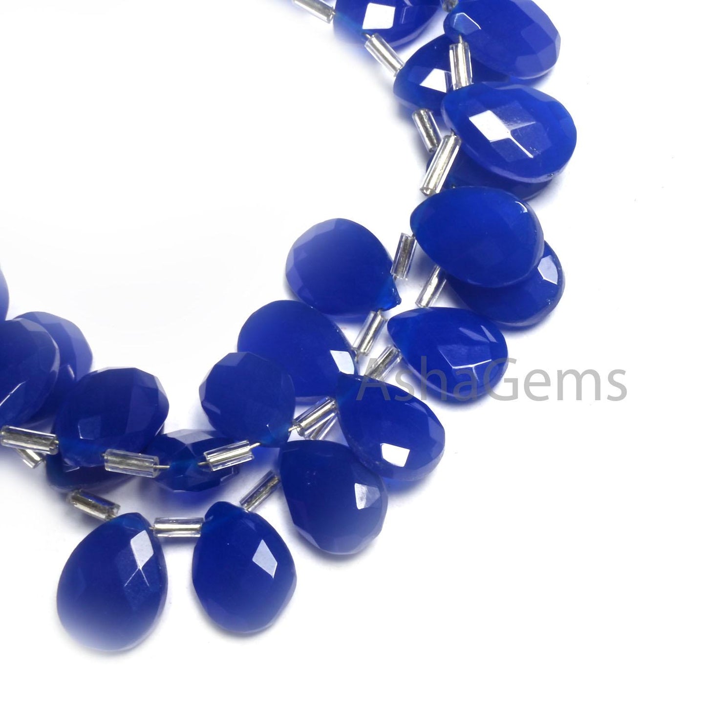 AAA Quality Blue Quartz Hydro Checker Cut Pears Side Drill Beads,7.5" Royal Blue Hydro Faceted Teardrop Briolette Bead Jewelry Making Craft (AG 18765)