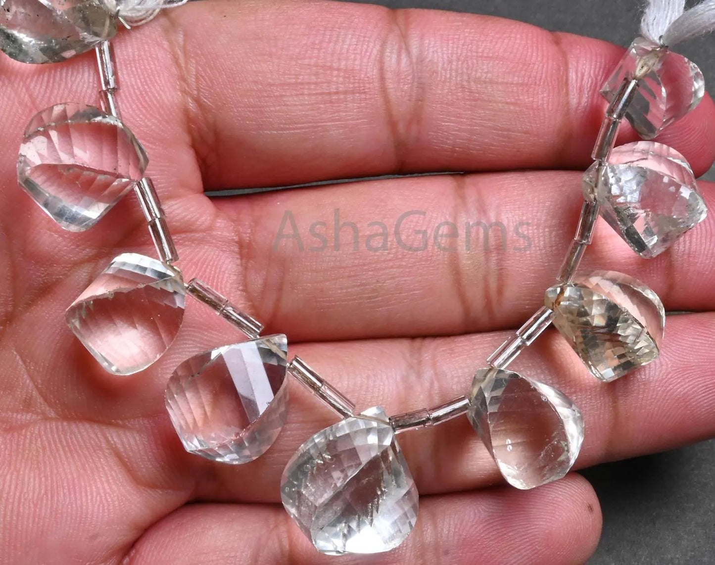 Natural Crystal quartz Fancy Twisted Drop faceted Beads, Fine White Crystal Twisted Teardrop Briolett Side Drill Fancy Gemstone Bead Jewelry (AG 18767)
