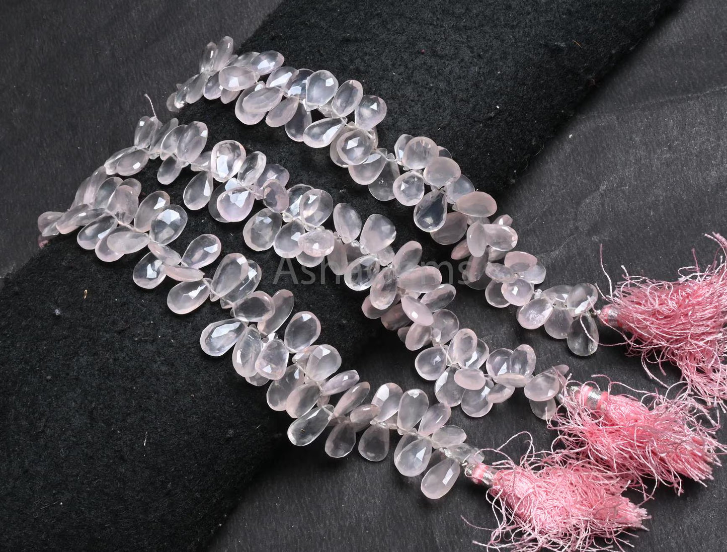 Fine Rose Quartz Pears Shape Faceted Gemstone Side Drill Beads,8" Natural Pink Rose Quartz Teardrop Briolette Rose Quartz Beads Jewelry SALE (AG 18858)