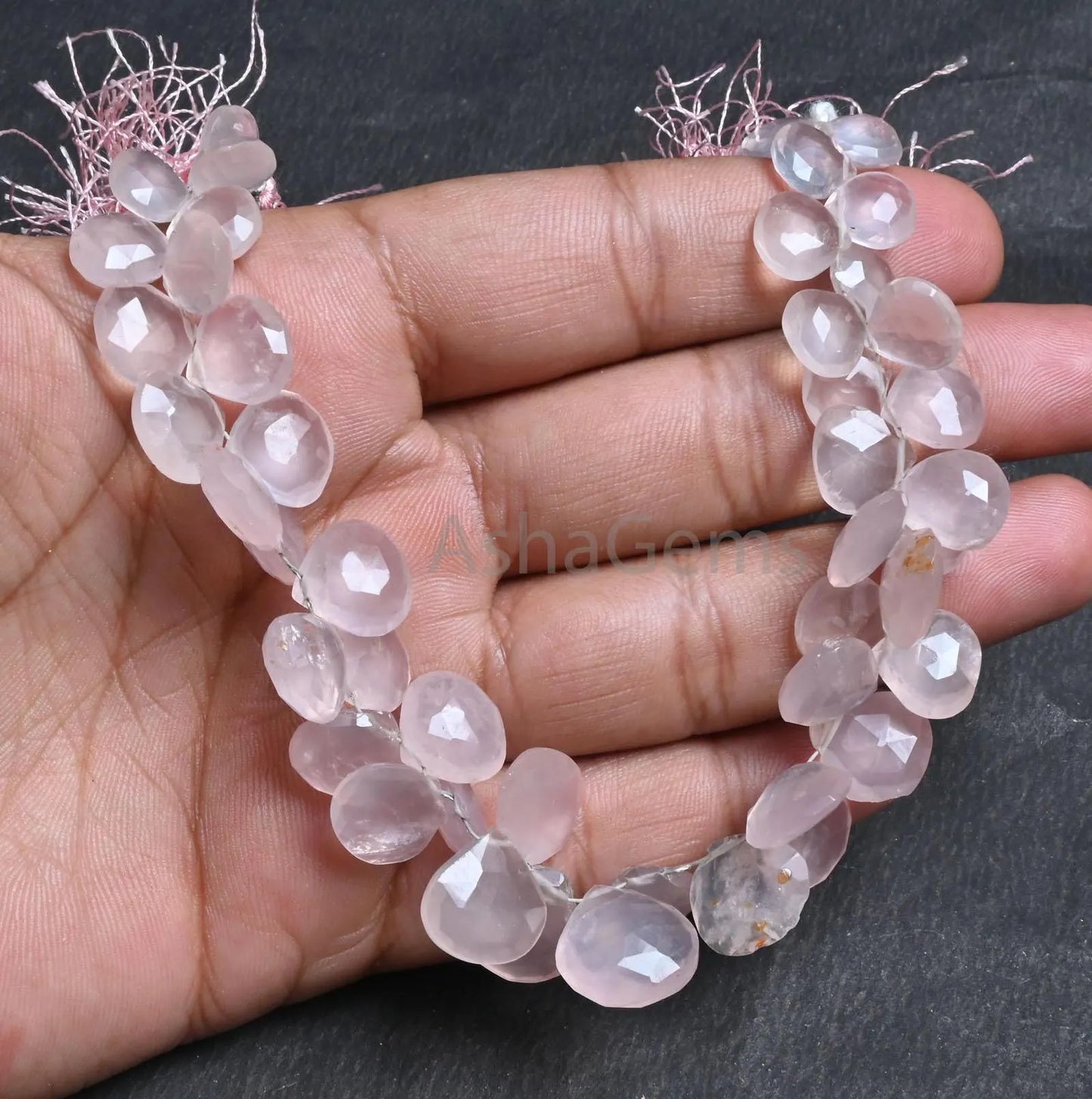 9-14 mm Fine Rose Quartz Faceted Heart Shape Gemstone Beads,8" Natural Pink Rose Quartz Heart Briolette Side Drill Pink Quartz Bead Jewelry (AG 18848)