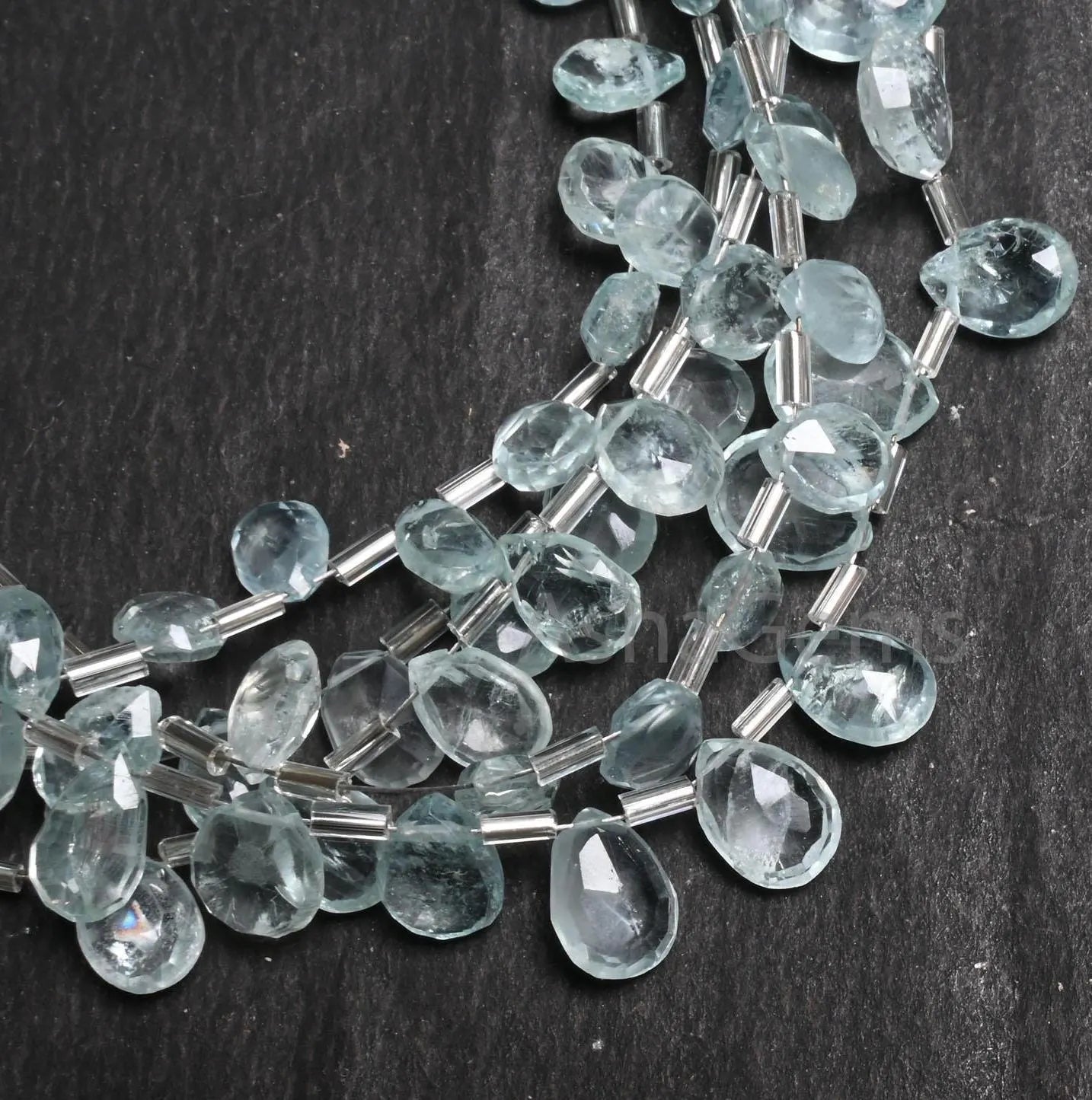 Natural Aquamarine Faceted Pears Shape Gemstone Loose beads,8" Fine Aqua Blue Aquamarine Side Drill Teardrop Briolette Beads Jewelry Crafts(AG 18842)