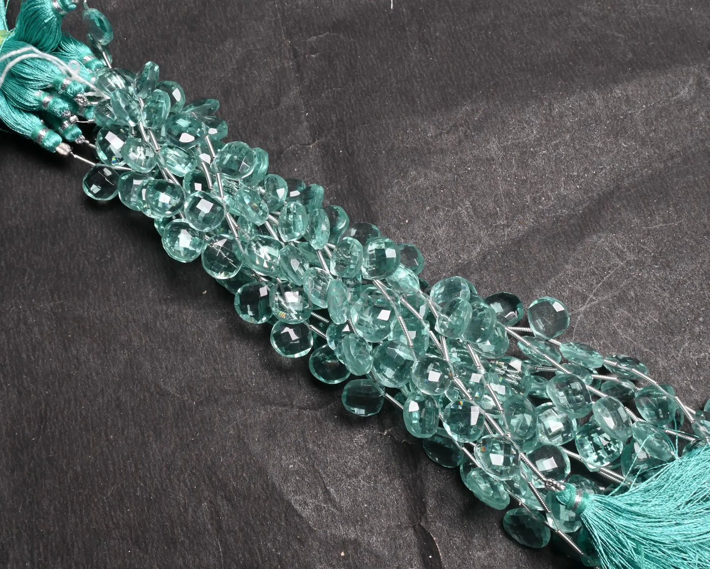 Beautiful Aquamarine Color Hydro faceted Heart Shape Beads,8.5" Aqua Blue Hydro fancy Heart Briolette Checker Cut Beads Jewelry Making Craft (AG 18830)