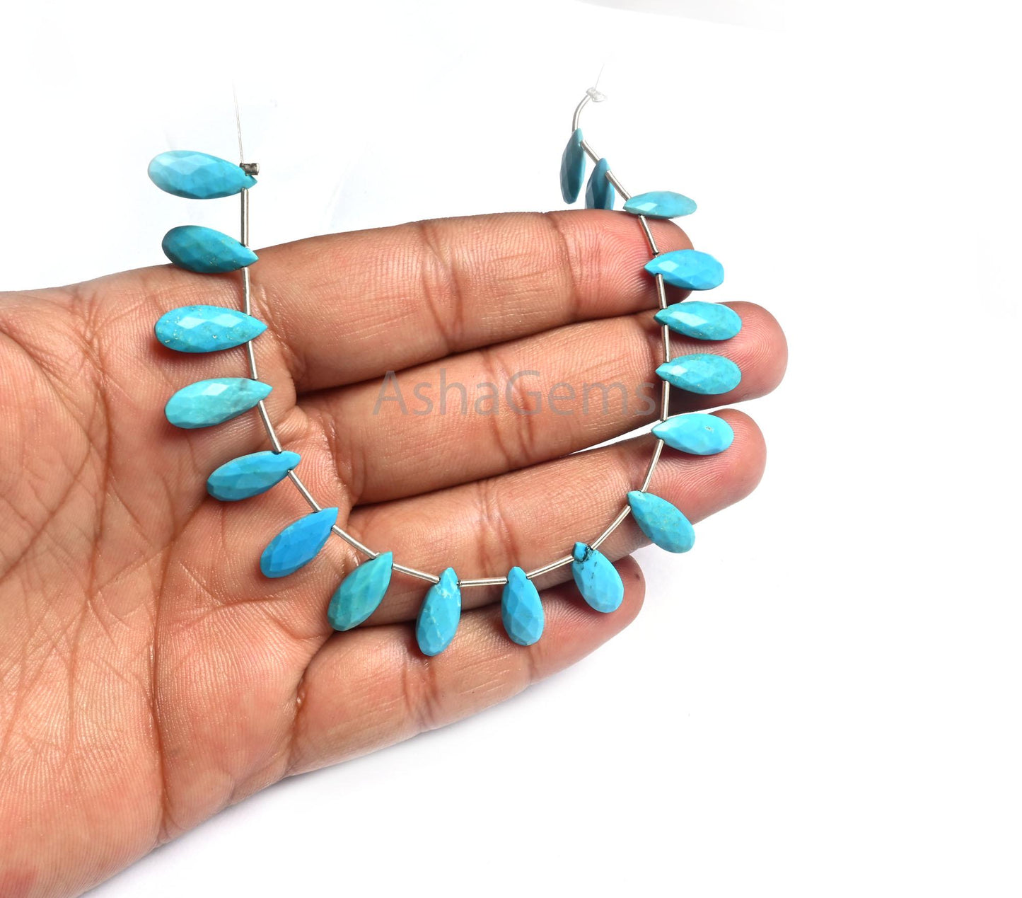 6-15 mm Beautiful Turquoise Howlite Faceted Long Pears Shape Beads, AAA Blue Turquoise Fancy Teardrop Side Drill Gemstone Loose Bead Jewelry (AG 18807)