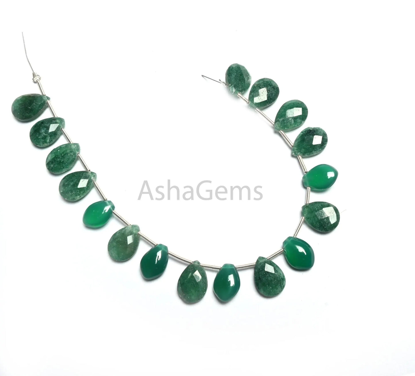 Natural Moss Green Agate faceted Teardrop+ Green Onyx Fancy Teardrop Smooth Gemstone Beads,7" Multi Stone Briolette Side Drill Beads Jewelry (AG 18791)