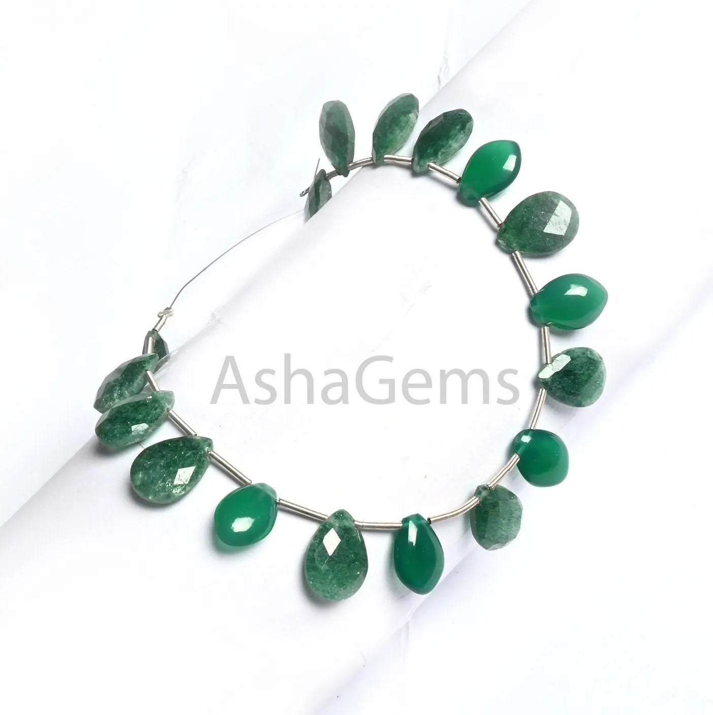 Natural Moss Green Agate faceted Teardrop+ Green Onyx Fancy Teardrop Smooth Gemstone Beads,7" Multi Stone Briolette Side Drill Beads Jewelry (AG 18791)